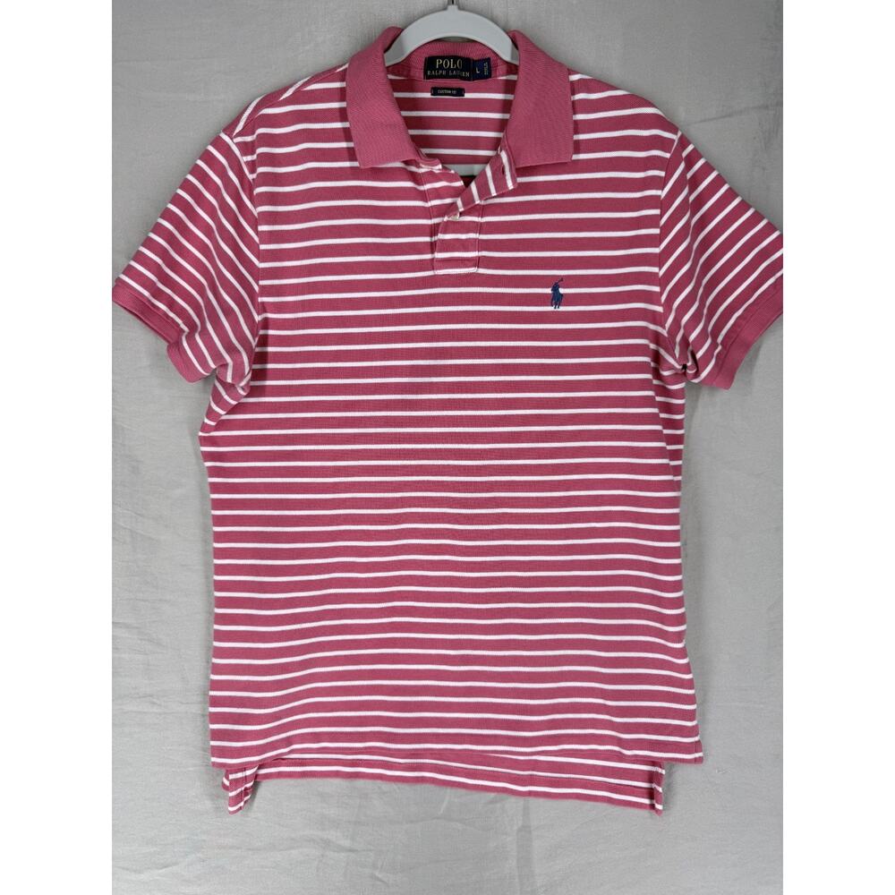 Polo Ralph Lauren Polo Shirt Mens Large Red White Striped Short Sleeve Pony Logo